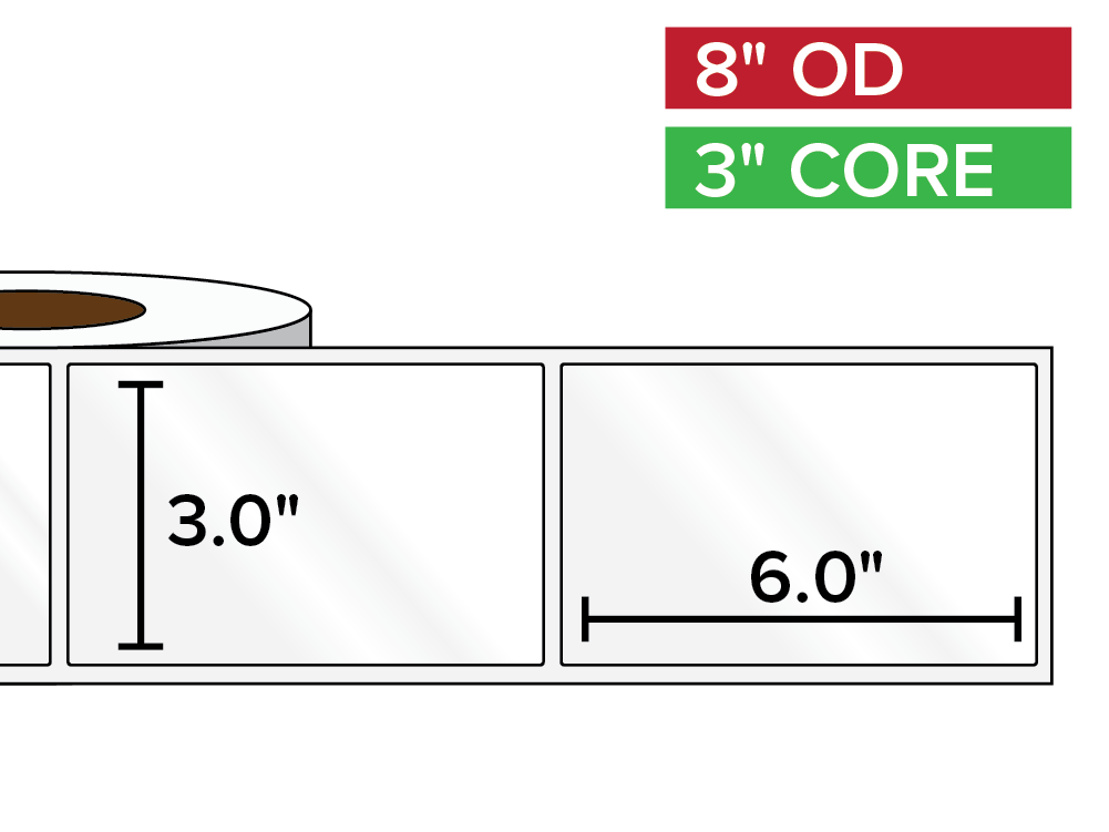 Rectangular Labels, High Gloss BOPP (poly) | 3 x 6 inches | 3 in. core, 8 in. outside diameter-Afinia Label Store