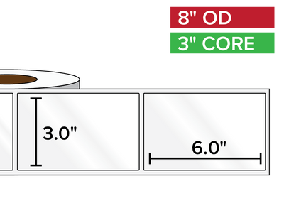 Rectangular Labels, High Gloss BOPP (poly) | 3 x 6 inches | 3 in. core, 8 in. outside diameter-Afinia Label Store