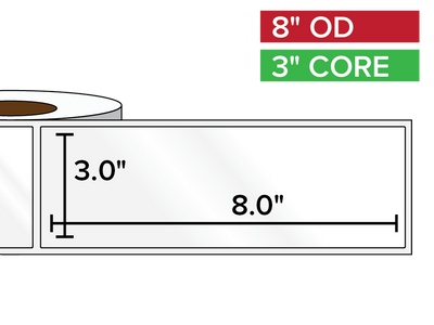 Rectangular Labels, High Gloss BOPP (poly) | 3 x 8 inches | 3 in. core, 8 in. outside diameter-Afinia Label Store