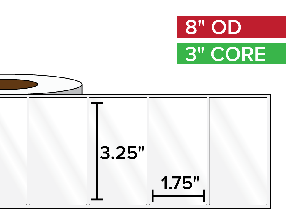 Rectangular Labels, High Gloss BOPP (poly) | 3.25 x 1.75 inches | 3 in. core, 8 in. outside diameter