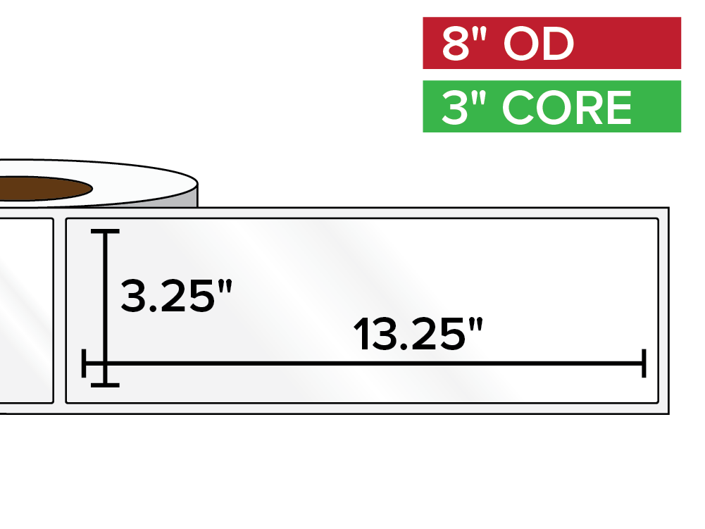 Rectangular Labels, High Gloss BOPP (poly) | 3.25 x 13.25 inches | 3 in. core, 8 in. outside diameter-Afinia Label Store