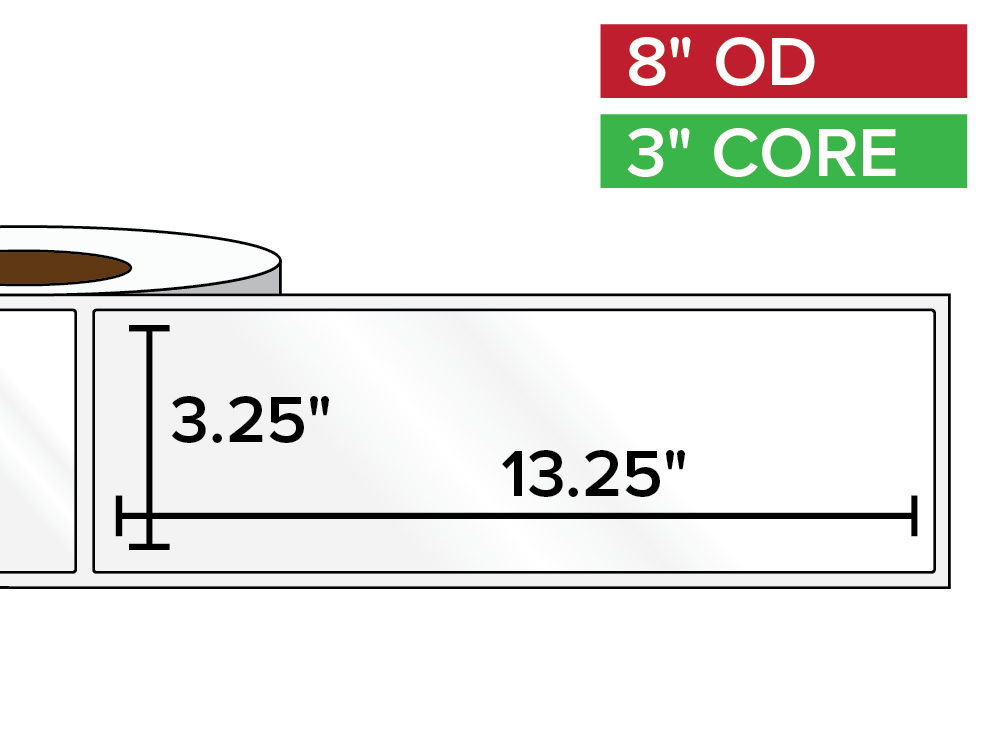 Rectangular Labels, High Gloss BOPP (poly) | 3.25 x 13.25 inches | 3 in. core, 8 in. outside diameter
