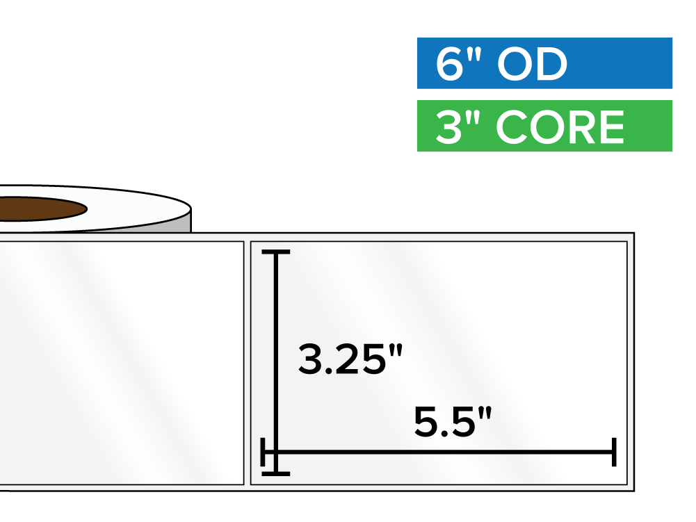 Rectangular Labels, High Gloss BOPP (poly) | 3.25 x 5.5 inches | 3 in. core, 6 in. outside diameter-Afinia Label Store