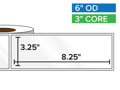 Rectangular Labels, High Gloss BOPP (poly) | 3.25 x 8.25 inches | 3 in. core, 6 in. outside diameter-Afinia Label Store