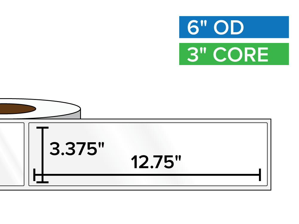 Rectangular Labels, High Gloss BOPP (poly) | 3.375 x 12.75 inches | 3 in. core, 6 in. outside diameter-Afinia Label Store