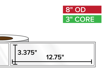 Rectangular Labels, High Gloss BOPP (poly) | 3.375 x 12.75 inches | 3 in. core, 8 in. outside diameter-Afinia Label Store