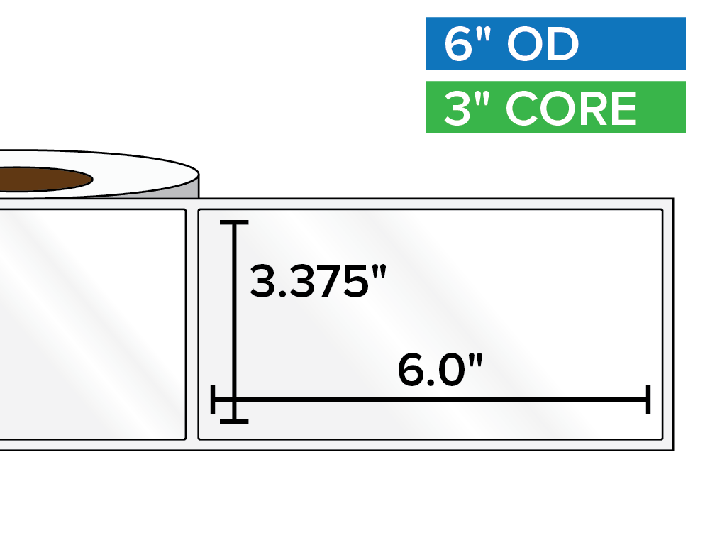 Rectangular Labels, High Gloss BOPP (poly) | 3.375 x 6 inches | 3 in. core, 6 in. outside diameter-Afinia Label Store