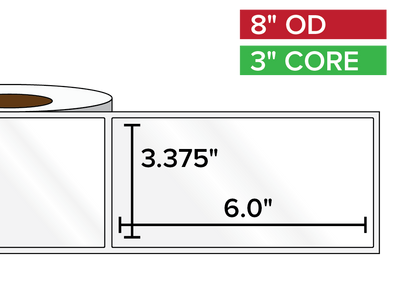 Rectangular Labels, High Gloss BOPP (poly) | 3.375 x 6 inches | 3 in. core, 8 in. outside diameter-Afinia Label Store