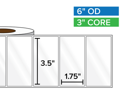 Rectangular Labels, High Gloss BOPP (poly) | 3.5 x 1.75 inches | 3 in. core, 6 in. outside diameter-Afinia Label Store