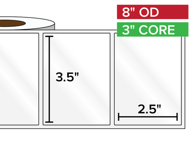 Rectangular Labels, High Gloss BOPP (poly) | 3.5 x 2.5 inches | 3 in. core, 8 in. outside diameter-Afinia Label Store