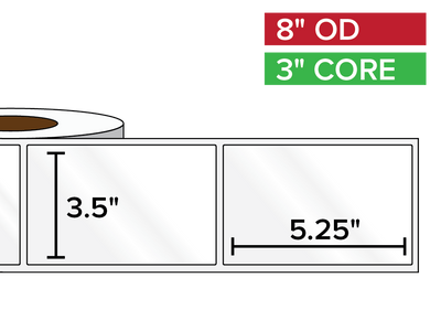 Rectangular Labels, High Gloss BOPP (poly) | 3.5 x 5.25 inches | 3 in. core, 8 in. outside diameter-Afinia Label Store