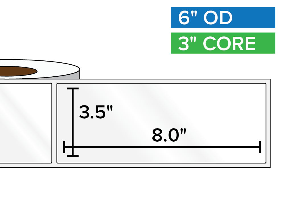 Rectangular Labels, High Gloss BOPP (poly) | 3.5 x 8 inches | 3 in. core, 6 in. outside diameter-Afinia Label Store