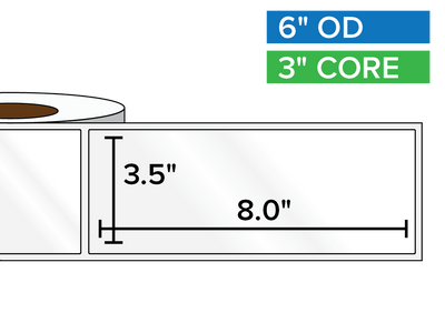 Rectangular Labels, High Gloss BOPP (poly) | 3.5 x 8 inches | 3 in. core, 6 in. outside diameter-Afinia Label Store