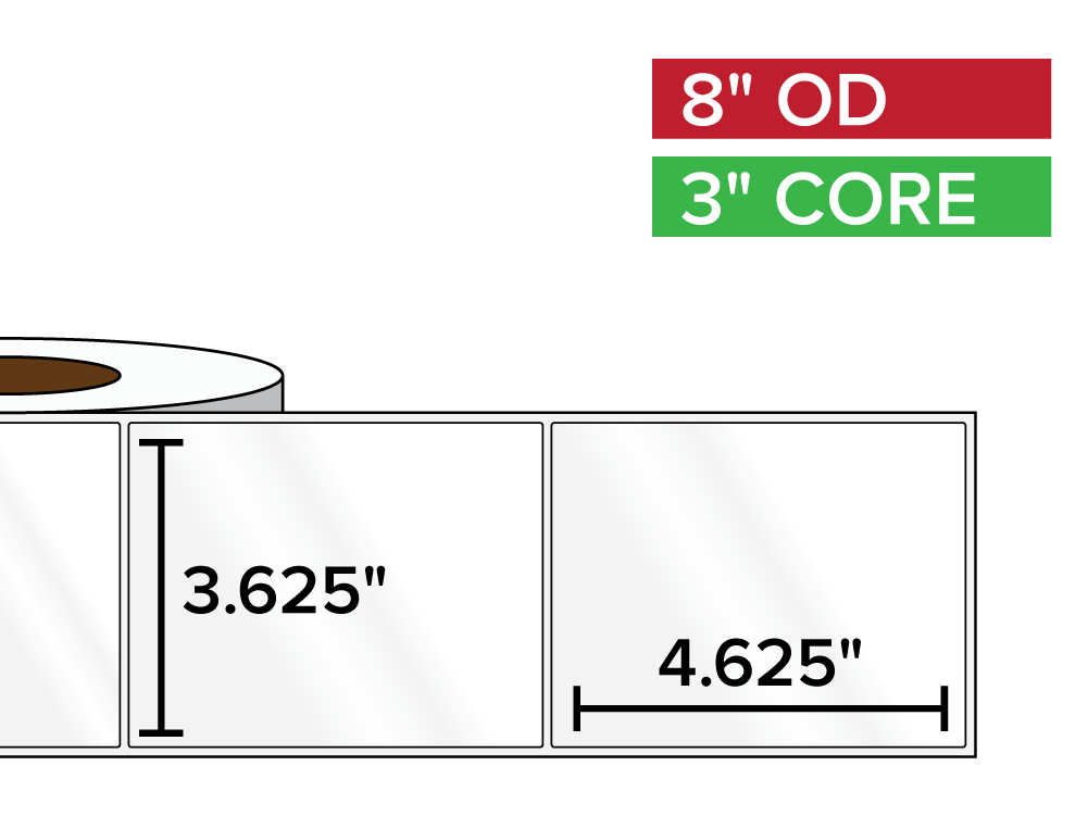 Rectangular Labels, High Gloss BOPP (poly) | 3.625 x 4.625 inches | 3 in. core, 8 in. outside diameter-Afinia Label Store