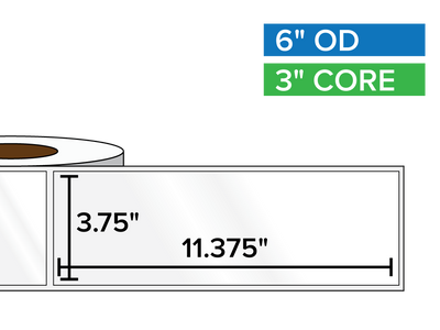 Rectangular Labels, High Gloss BOPP (poly) | 3.75 x 11.375 inches | 3 in. core, 6 in. outside diameter-Afinia Label Store