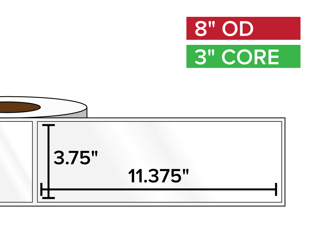 Rectangular Labels, High Gloss BOPP (poly) | 3.75 x 11.375 inches | 3 in. core, 8 in. outside diameter-Afinia Label Store