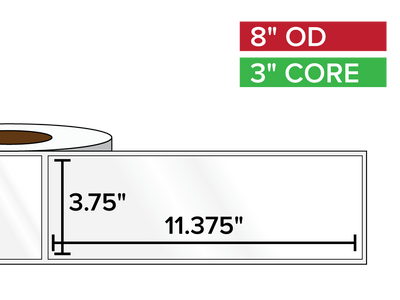 Rectangular Labels, High Gloss BOPP (poly) | 3.75 x 11.375 inches | 3 in. core, 8 in. outside diameter-Afinia Label Store