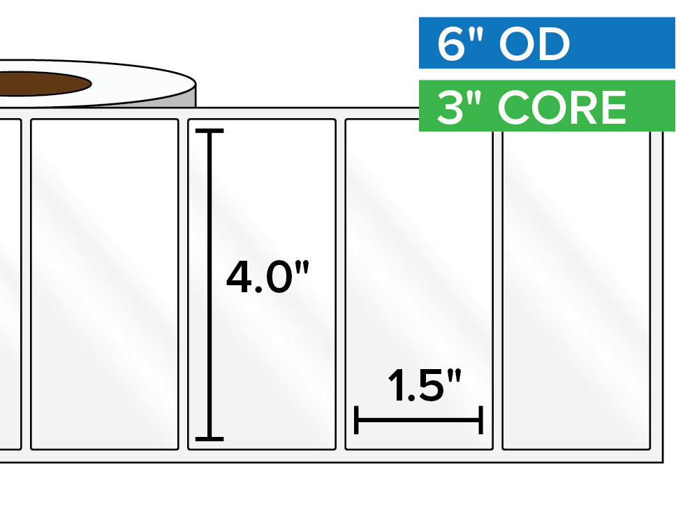 Rectangular Labels, High Gloss BOPP (poly) | 4 x 1.5 inches | 3 in. core, 6 in. outside diameter-Afinia Label Store