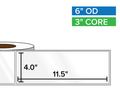 Rectangular Labels, High Gloss BOPP (poly) | 4 x 11.5 inches | 3 in. core, 6 in. outside diameter-Afinia Label Store