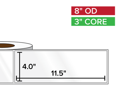 Rectangular Labels, High Gloss BOPP (poly) | 4 x 11.5 inches | 3 in. core, 8 in. outside diameter-Afinia Label Store