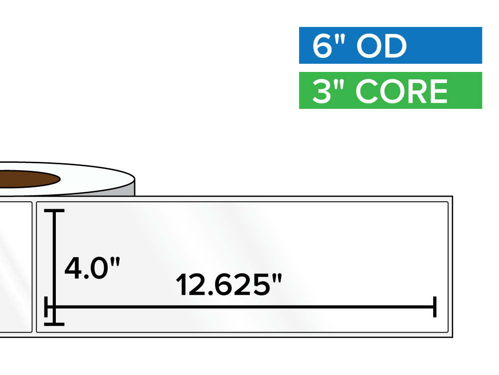 Rectangular Labels, High Gloss BOPP (poly) | 4 x 12.625 inches | 3 in. core, 6 in. outside diameter-Afinia Label Store