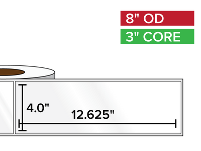 Rectangular Labels, High Gloss BOPP (poly) | 4 x 12.625 inches | 3 in. core, 8 in. outside diameter-Afinia Label Store