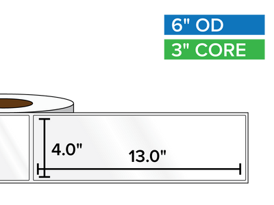 Rectangular Labels, High Gloss BOPP (poly) | 4 x 13 inches | 3 in. core, 6 in. outside diameter-Afinia Label Store