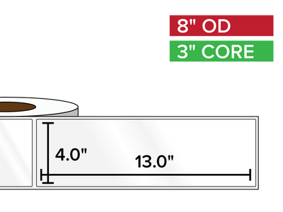 Rectangular Labels, High Gloss BOPP (poly) | 4 x 13 inches | 3 in. core, 8 in. outside diameter-Afinia Label Store