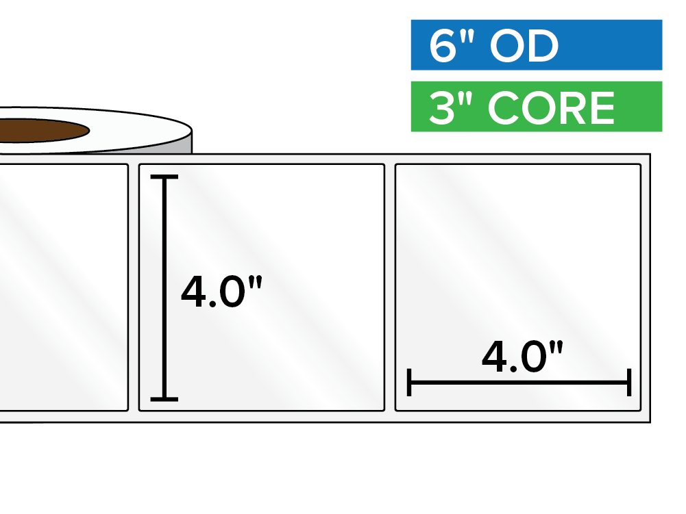 Rectangular Labels, High Gloss BOPP (poly) | 4 x 4 inches | 3 in. core, 6 in. outside diameter-Afinia Label Store