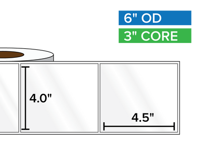 Rectangular Labels, High Gloss BOPP (poly) | 4 x 4.5 inches | 3 in. core, 6 in. outside diameter-Afinia Label Store