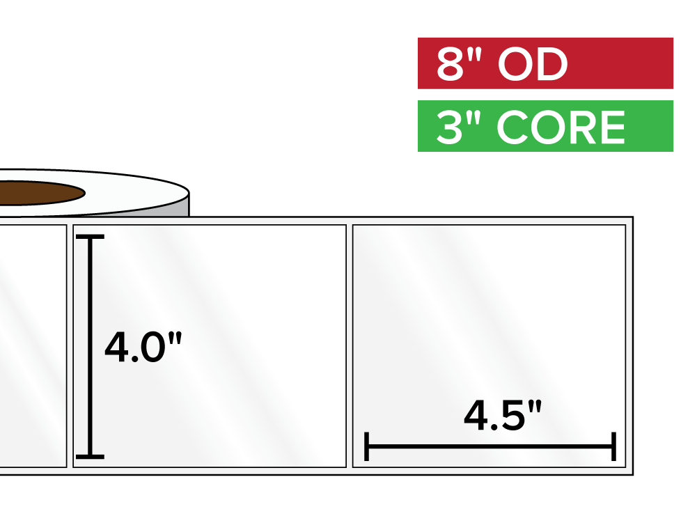 Rectangular Labels, High Gloss BOPP (poly) | 4 x 4.5 inches | 3 in. core, 8 in. outside diameter-Afinia Label Store