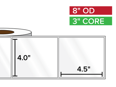 Rectangular Labels, High Gloss BOPP (poly) | 4 x 4.5 inches | 3 in. core, 8 in. outside diameter-Afinia Label Store