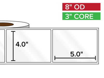 Rectangular Labels, High Gloss BOPP (poly) | 4 x 5 inches | 3 in. core, 8 in. outside diameter-Afinia Label Store