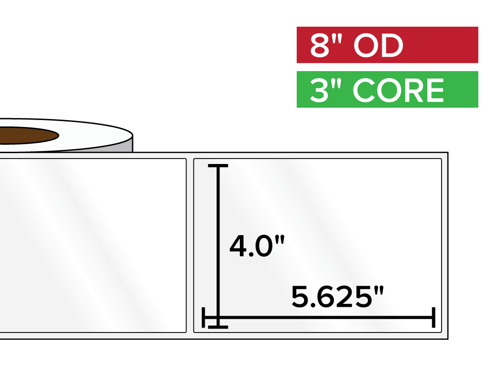 Rectangular Labels, High Gloss BOPP (poly) | 4 x 5.625 inches | 3 in. core, 8 in. outside diameter-Afinia Label Store