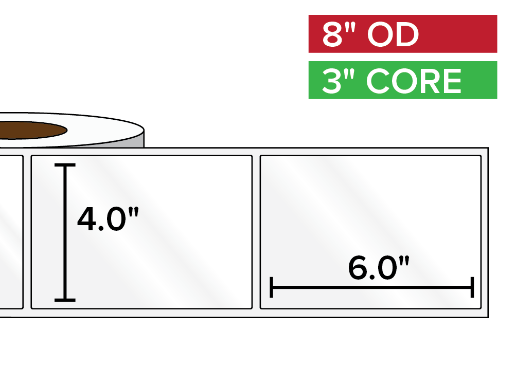 Rectangular Labels, High Gloss BOPP (poly) | 4 x 6 inches | 3 in. core, 8 in. outside diameter-Afinia Label Store