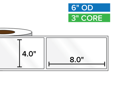 Rectangular Labels, High Gloss BOPP (poly) | 4 x 8 inches | 3 in. core, 6 in. outside diameter-Afinia Label Store