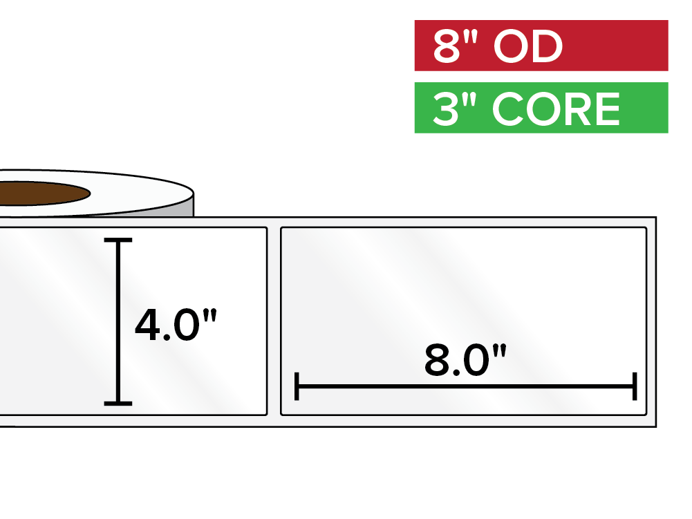 Rectangular Labels, High Gloss BOPP (poly) | 4 x 8 inches | 3 in. core, 8 in. outside diameter-Afinia Label Store