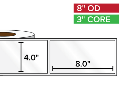 Rectangular Labels, High Gloss BOPP (poly) | 4 x 8 inches | 3 in. core, 8 in. outside diameter-Afinia Label Store