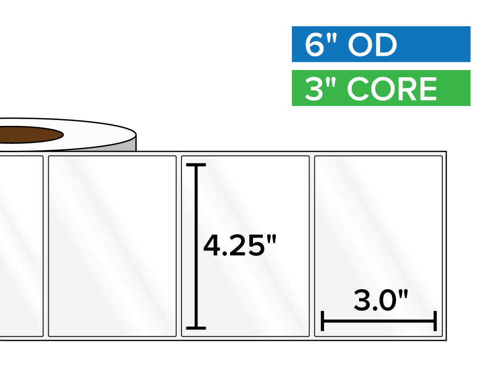 Rectangular Labels, High Gloss BOPP (poly) | 4.25 x 3 inches | 3 in. core, 6 in. outside diameter-Afinia Label Store