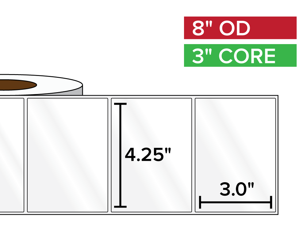 Rectangular Labels, High Gloss BOPP (poly) | 4.25 x 3 inches | 3 in. core, 8 in. outside diameter-Afinia Label Store