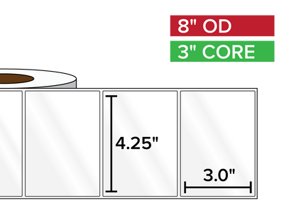 Rectangular Labels, High Gloss BOPP (poly) | 4.25 x 3 inches | 3 in. core, 8 in. outside diameter-Afinia Label Store