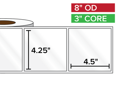 Rectangular Labels, High Gloss BOPP (poly) | 4.25 x 4.5 inches | 3 in. core, 8 in. outside diameter-Afinia Label Store