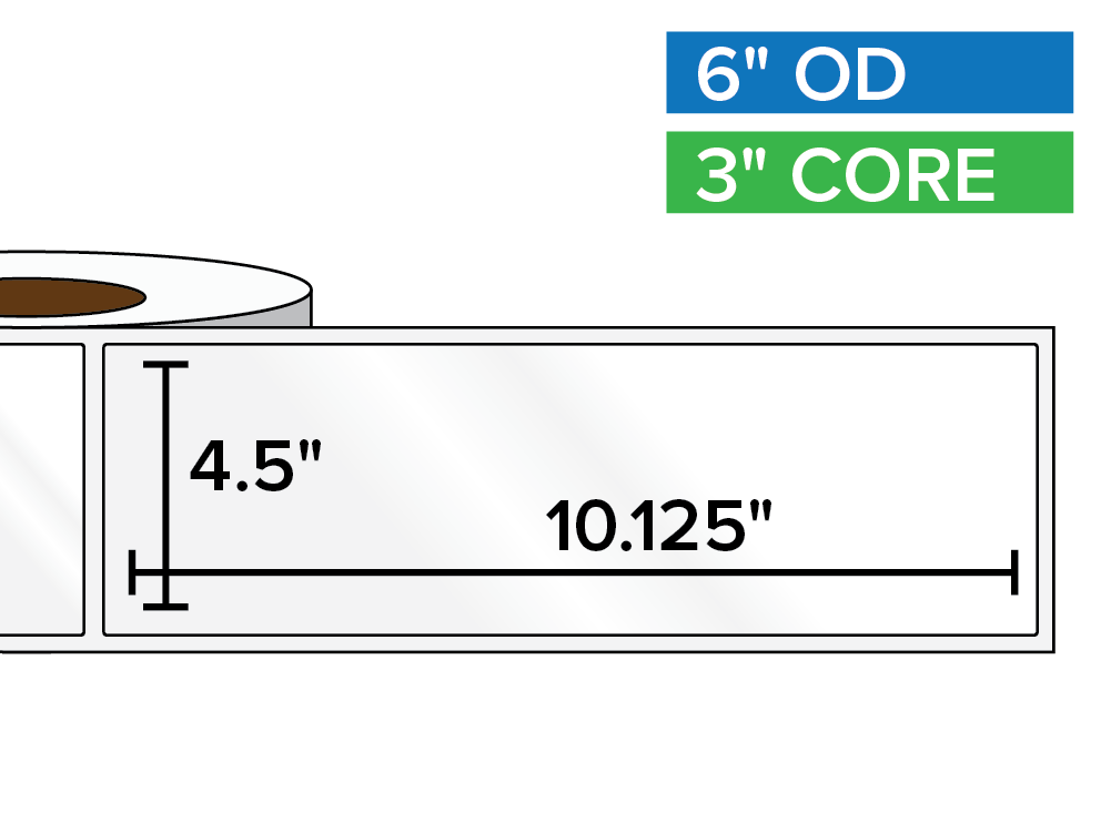 Rectangular Labels, High Gloss BOPP (poly) | 4.5 x 10.125 inches | 3 in. core, 6 in. outside diameter-Afinia Label Store