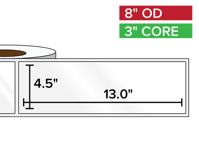 Rectangular Labels, High Gloss BOPP (poly) | 4.5 x 13 inches | 3 in. core, 8 in. outside diameter-Afinia Label Store