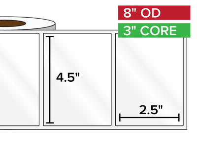 Rectangular Labels, High Gloss BOPP (poly) | 4.5 x 2.5 inches | 3 in. core, 8 in. outside diameter-Afinia Label Store