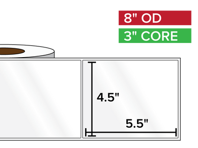 Rectangular Labels, High Gloss BOPP (poly) | 4.5 x 5.5 inches | 3 in. core, 8 in. outside diameter-Afinia Label Store