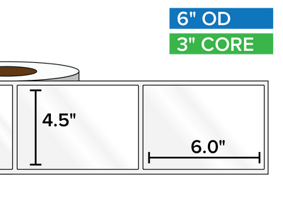 Rectangular Labels, High Gloss BOPP (poly) | 4.5 x 6 inches | 3 in. core, 6 in. outside diameter-Afinia Label Store