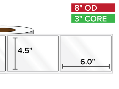 Rectangular Labels, High Gloss BOPP (poly) | 4.5 x 6 inches | 3 in. core, 8 in. outside diameter-Afinia Label Store