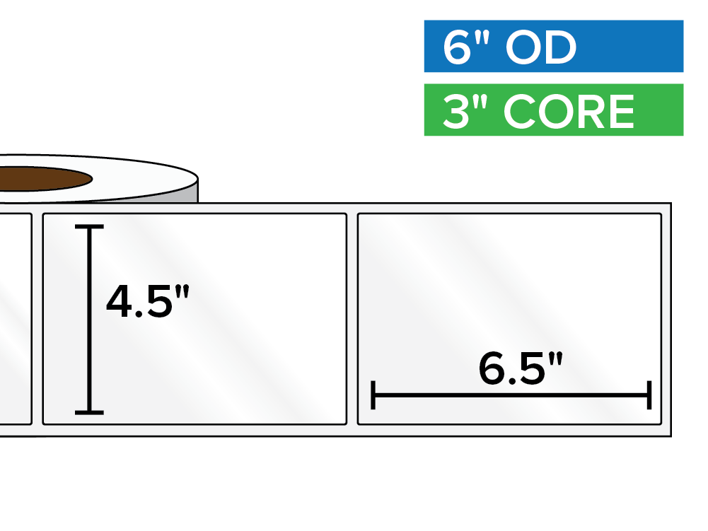 Rectangular Labels, High Gloss BOPP (poly) | 4.5 x 6.5 inches | 3 in. core, 6 in. outside diameter-Afinia Label Store