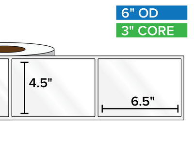 Rectangular Labels, High Gloss BOPP (poly) | 4.5 x 6.5 inches | 3 in. core, 6 in. outside diameter-Afinia Label Store